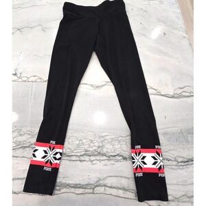 Y2K VTG PINK Victoria's Secret Pants Womens Small Black Yoga Leggings Snowflake